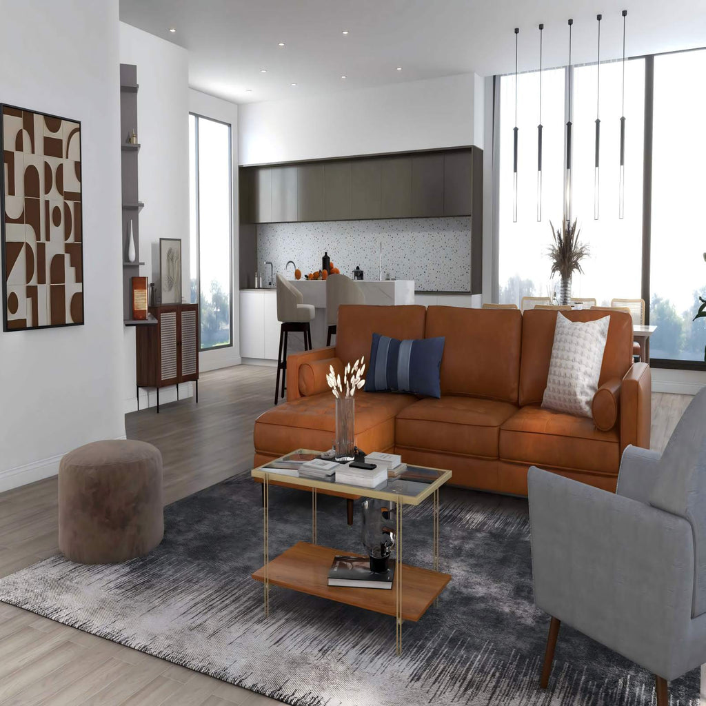 4-Piece Home Furniture Set with 2 Swivel Bar Stools Kitchen Sideboard Sectional Sofa & Glass Coffee Table