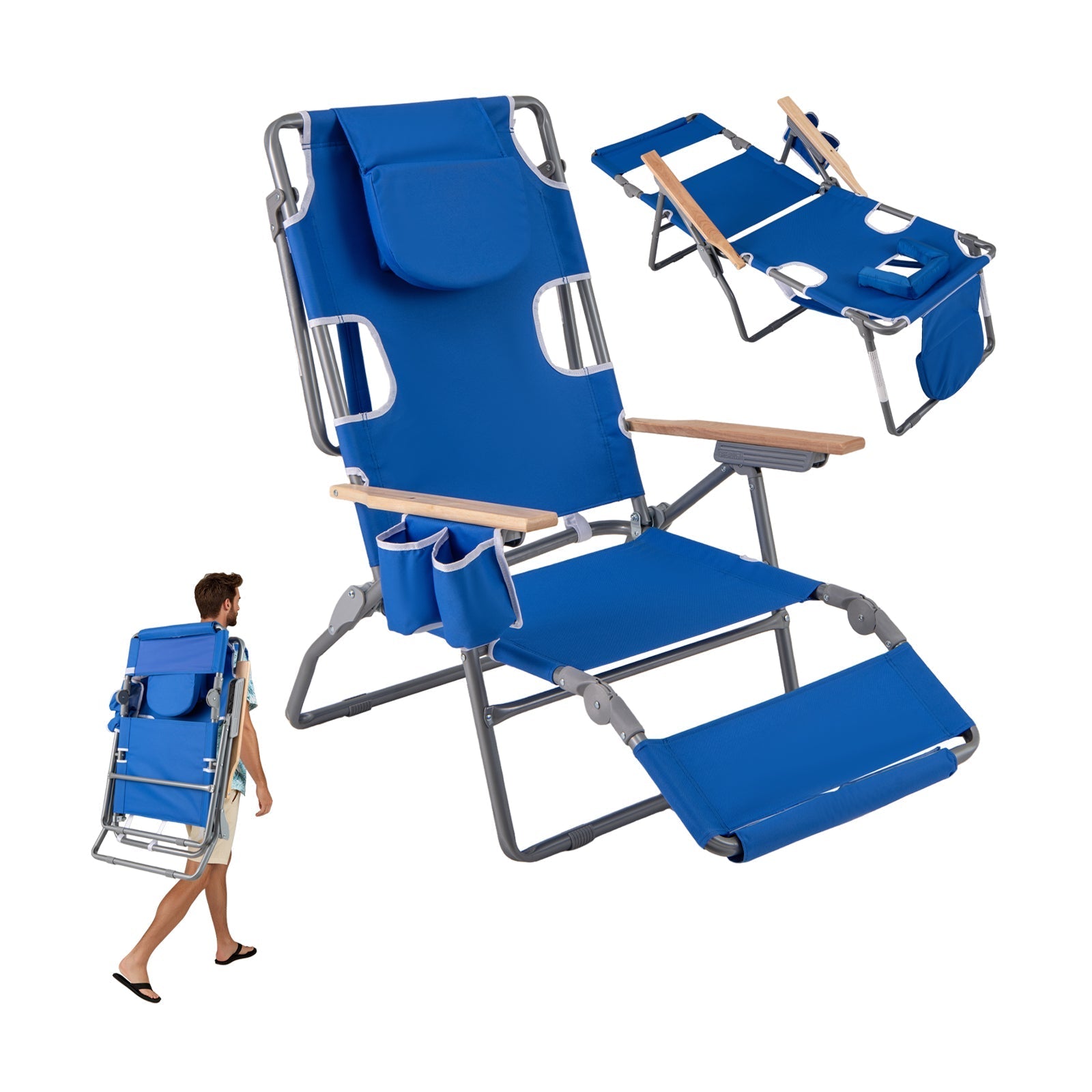 3-IN-1 Foldable Beach Chair with Footrest and Adjustable Backrest