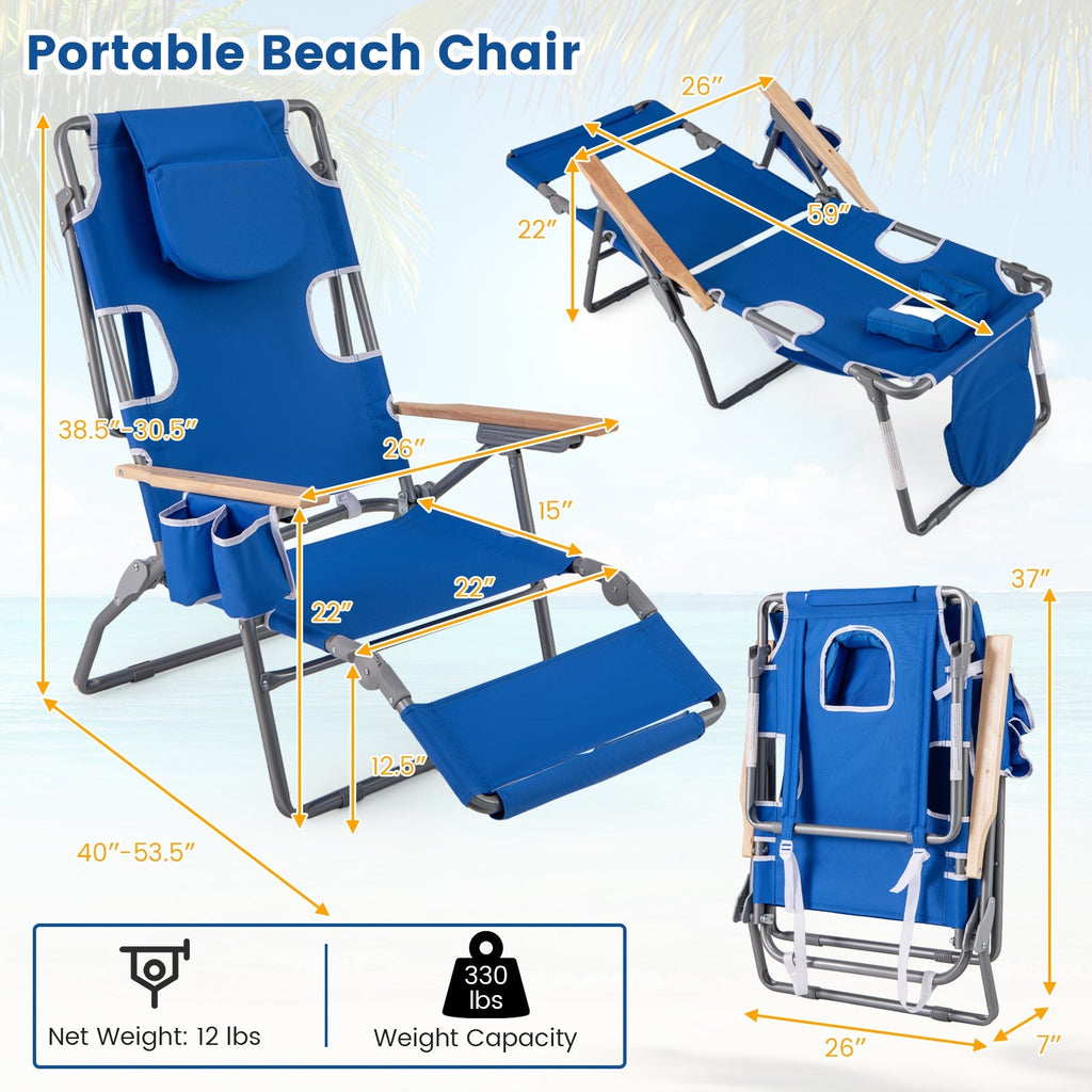 3-IN-1 Foldable Beach Chair with Footrest and Adjustable Backrest