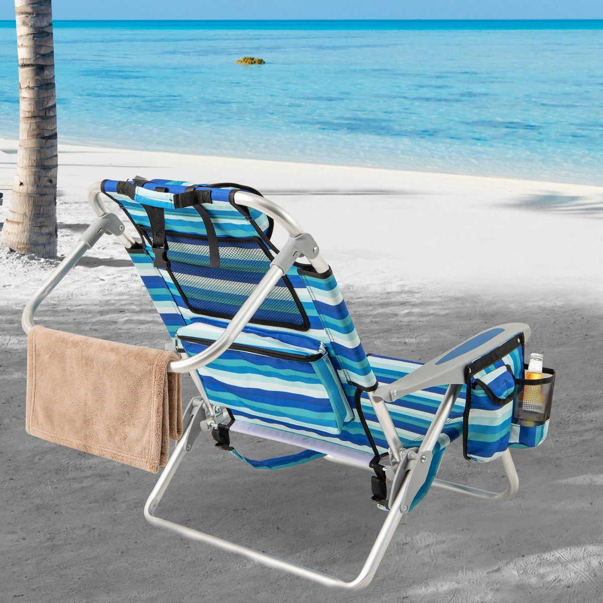 Folding Beach Chair with 4-Position Adjustable Backrest