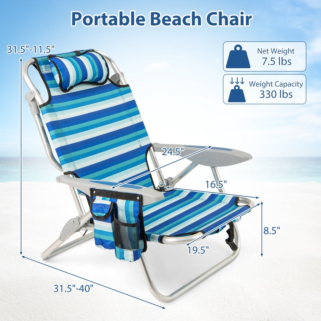 Folding Beach Chair with 4-Position Adjustable Backrest