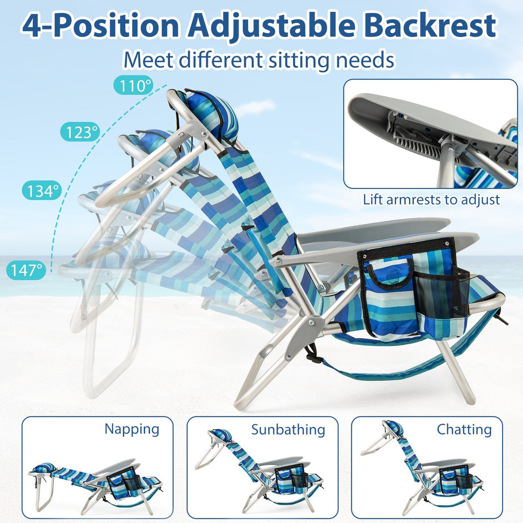Folding Beach Chair with 4-Position Adjustable Backrest