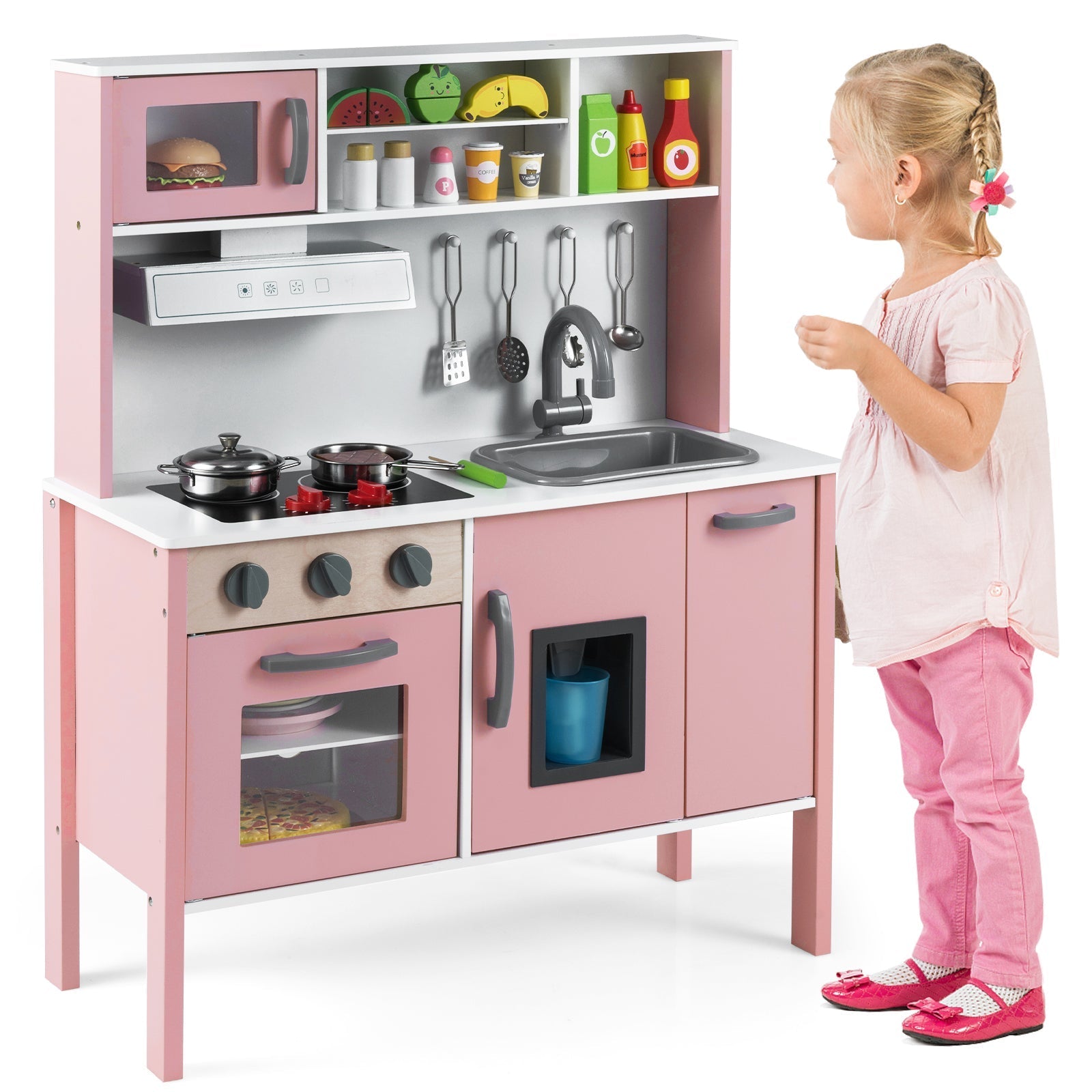 Wooden Pretend Play Kitchen Set for Toddlers