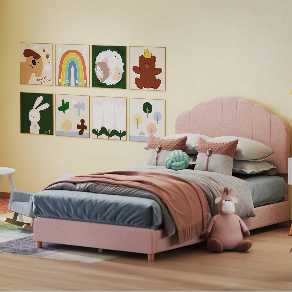 Children’s Room Furniture Bundle: Twin Pink Bed Blue & Pink Rocking Chairs Storage End Table