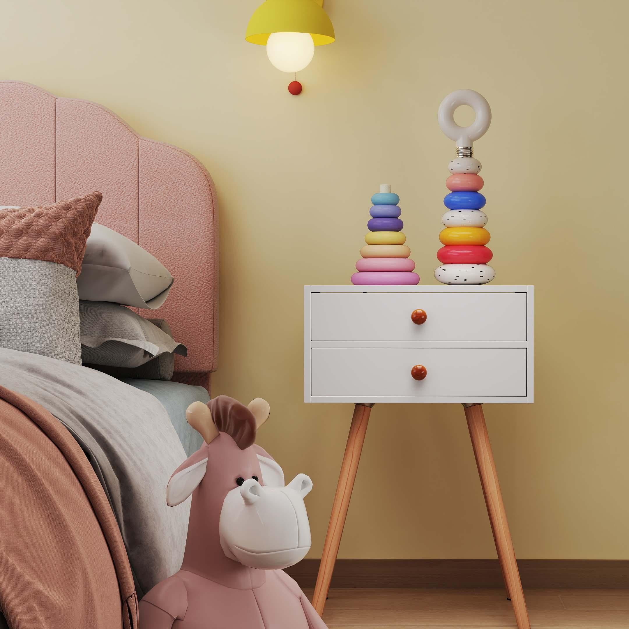 Children’s Room Furniture Bundle: Twin Pink Bed Blue & Pink Rocking Chairs Storage End Table