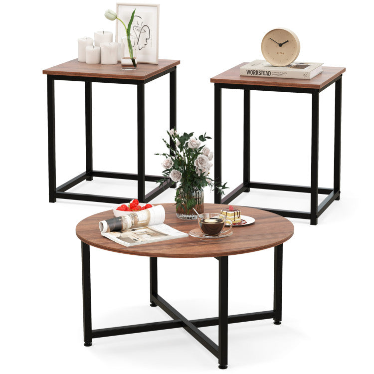 Modern Furniture Set with 2 Dining Chairs Computer Desk and 3 Pieces Coffee Tables
