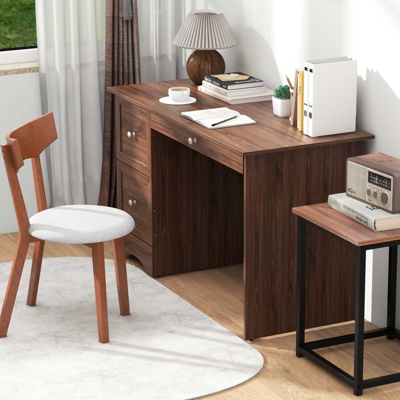 Modern Furniture Set with 2 Dining Chairs Computer Desk and 3 Pieces Coffee Tables