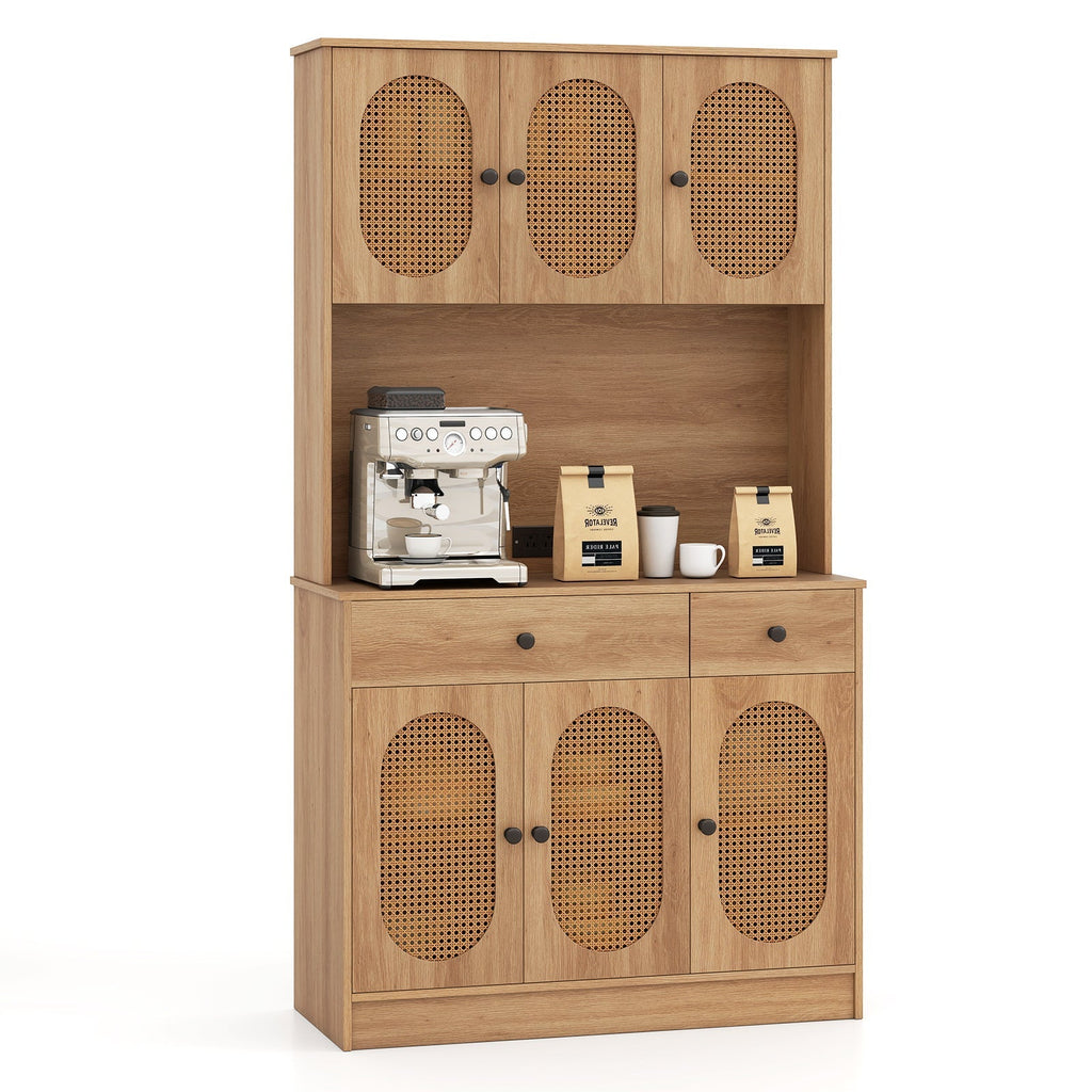 71 Inches Pantry Cabinet with Hutch and Charging Station-Natural