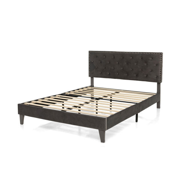 Modern 3-Piece Bedroom Furniture Set with Upholstered Queen Bed 2 Rattan Nightstands and 3-Globe Floor Lamp