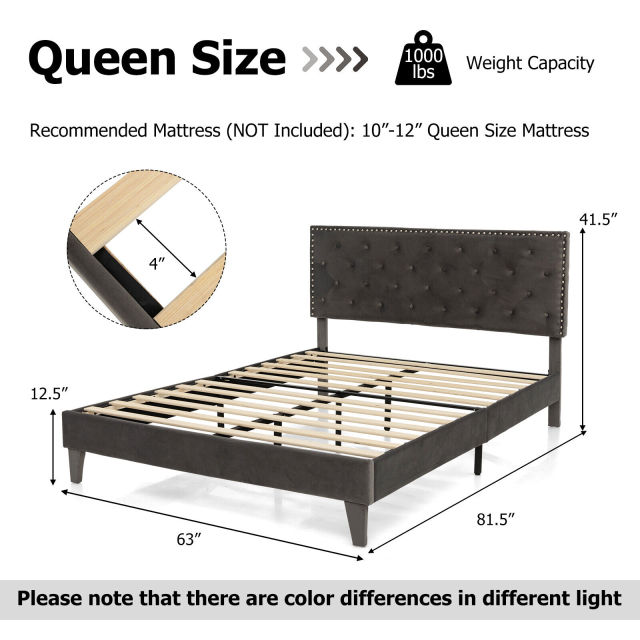 Modern 3-Piece Bedroom Furniture Set with Upholstered Queen Bed 2 Rattan Nightstands and 3-Globe Floor Lamp