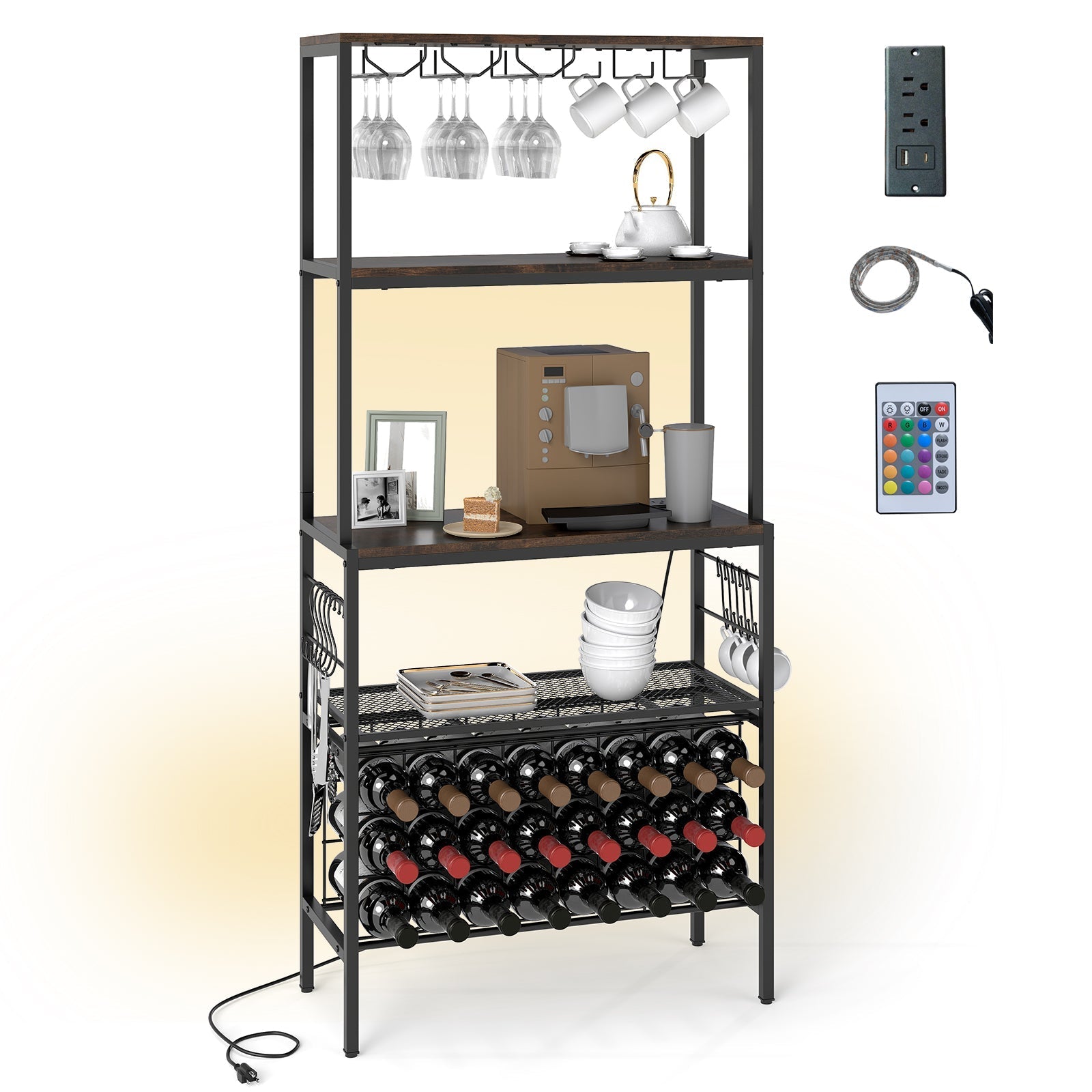 Wine Organizer with Power Outlet and Bottle Holders
