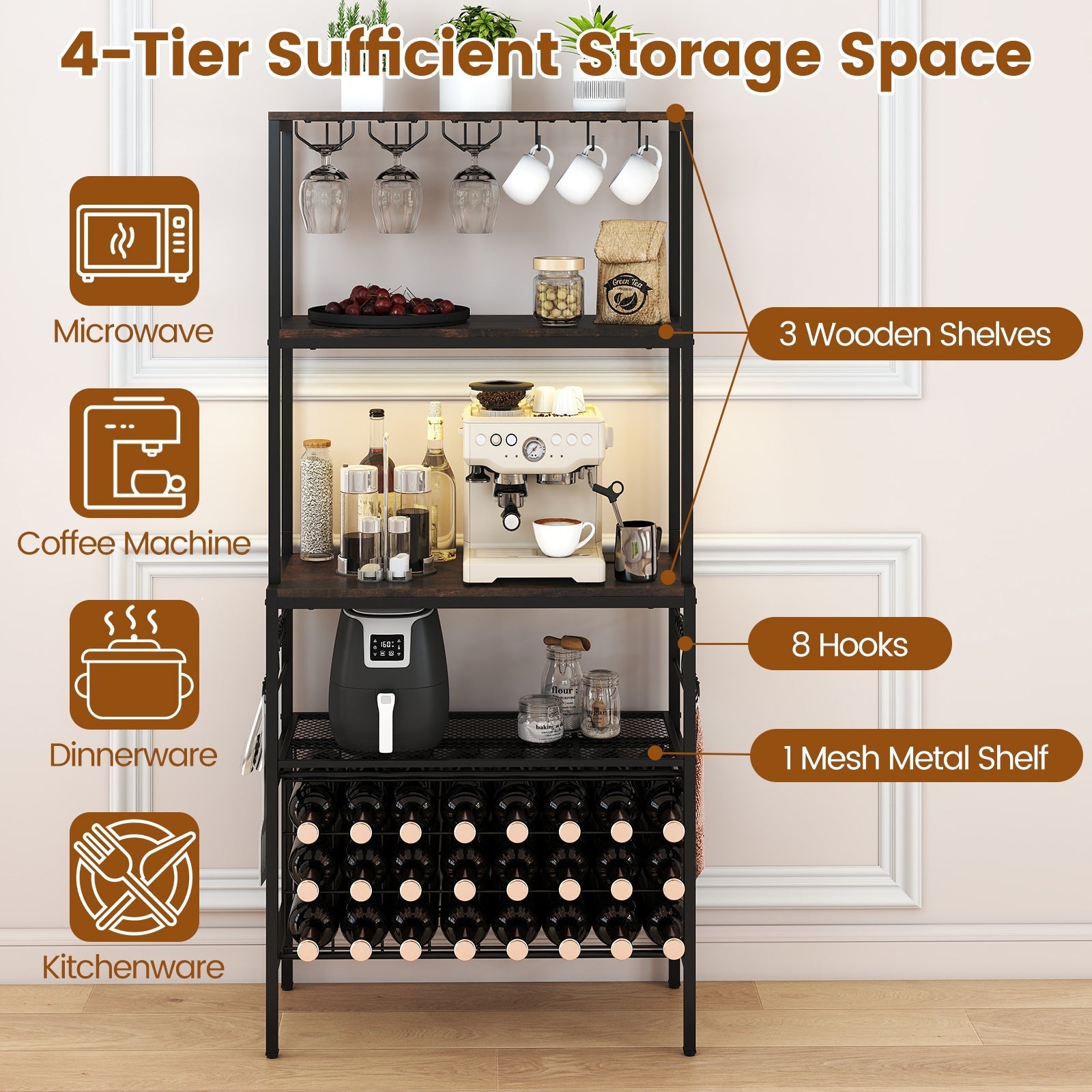 Wine Organizer with Power Outlet and Bottle Holders