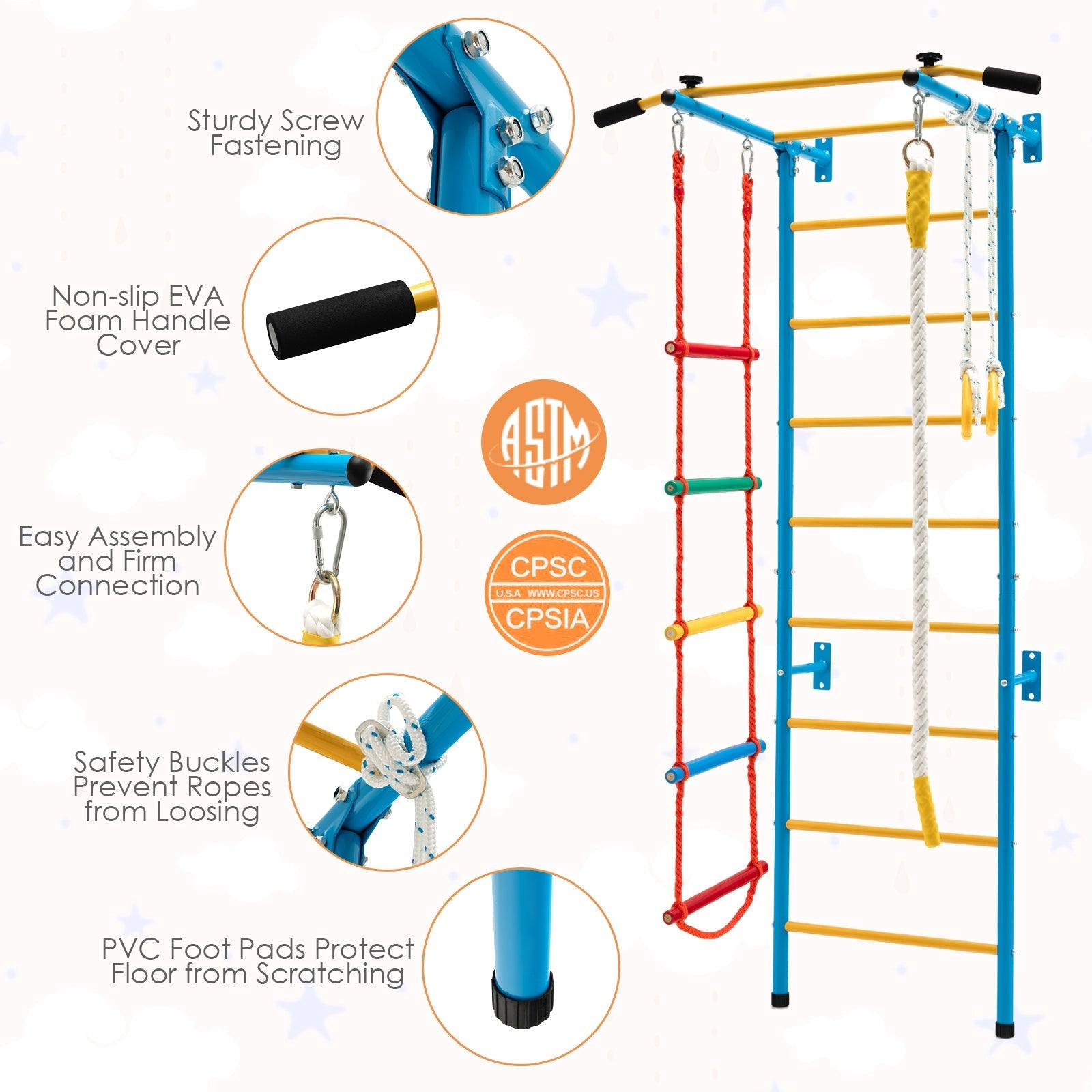 5-in-1 Swedish Ladder with Folding Baby Play Mat for Solid Wall