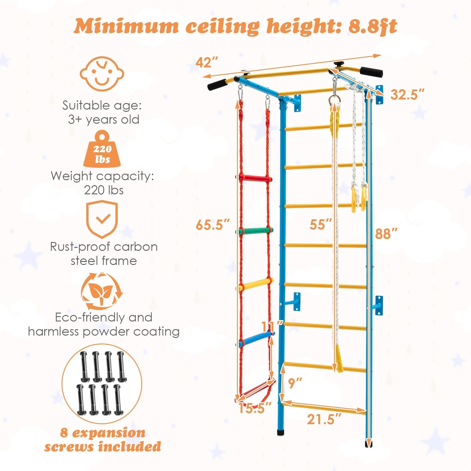 5-in-1 Swedish Ladder with Folding Baby Play Mat for Solid Wall