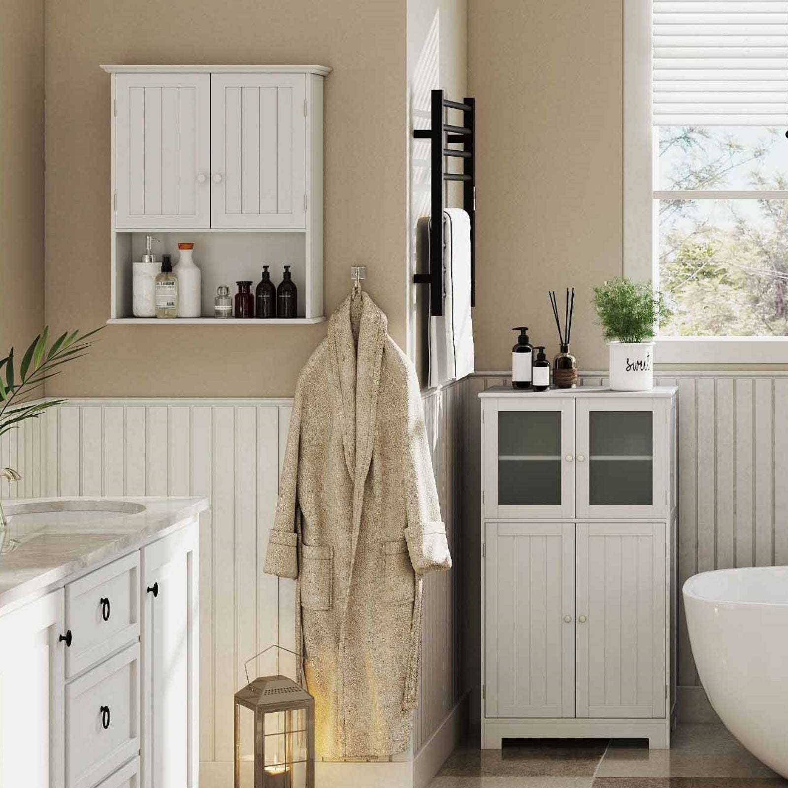 Laundry Room Bundle: 4-in-1 Storage Set Storage Cabinets and Rack Set