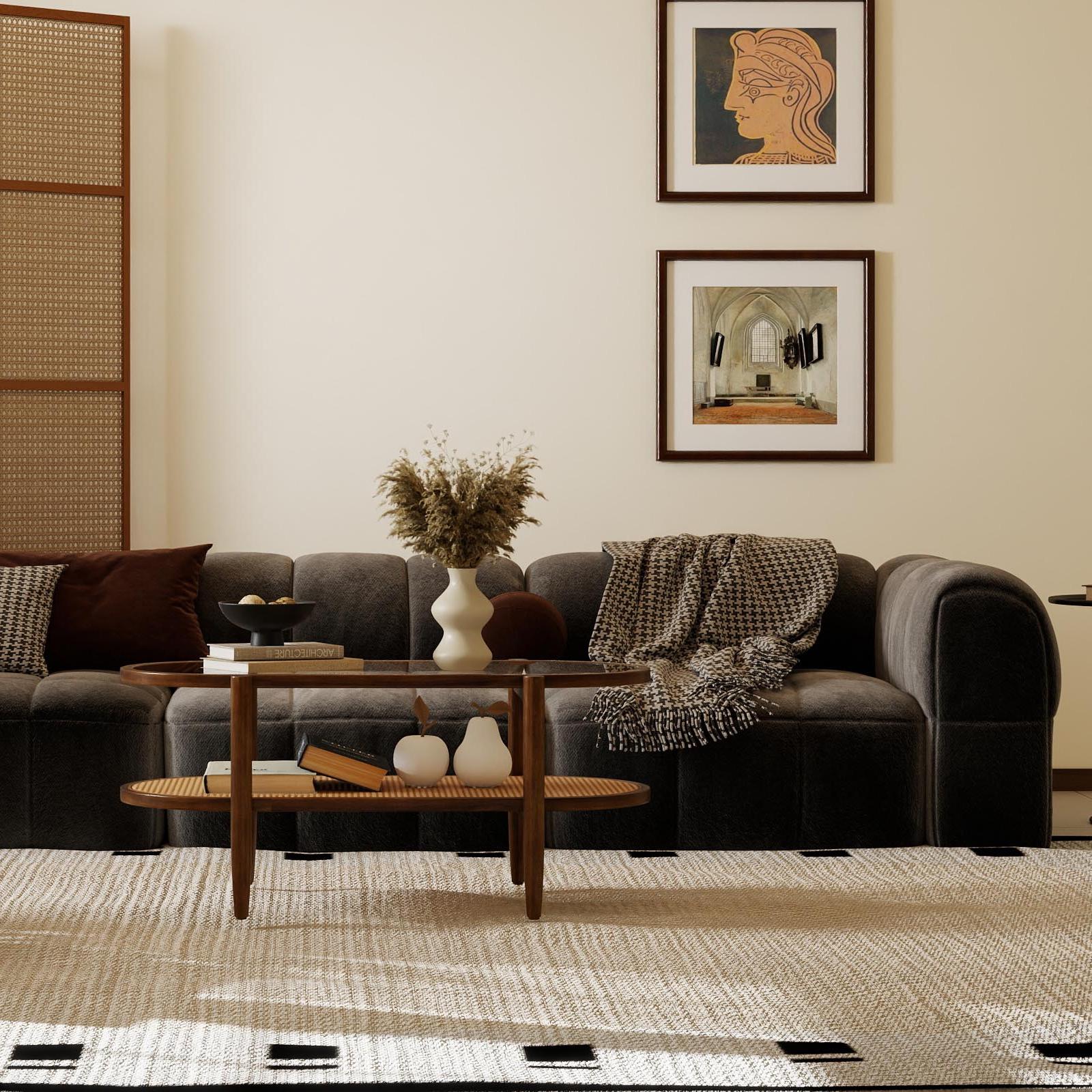 3 Piece Rattan and Wood Living Room Set with Side Table Coffee Table and TV Stand