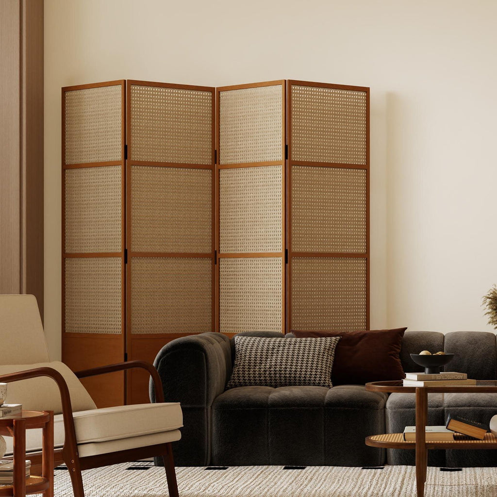 3 Piece Rattan and Wood Living Room Set with Side Table Coffee Table and TV Stand