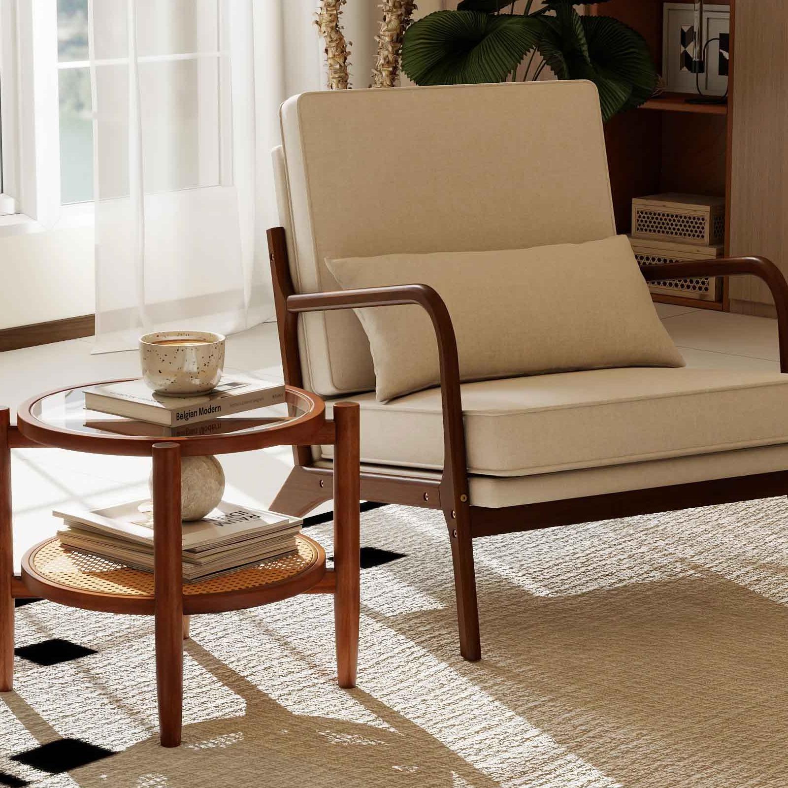 3 Piece Rattan and Wood Living Room Set with Side Table Coffee Table and TV Stand