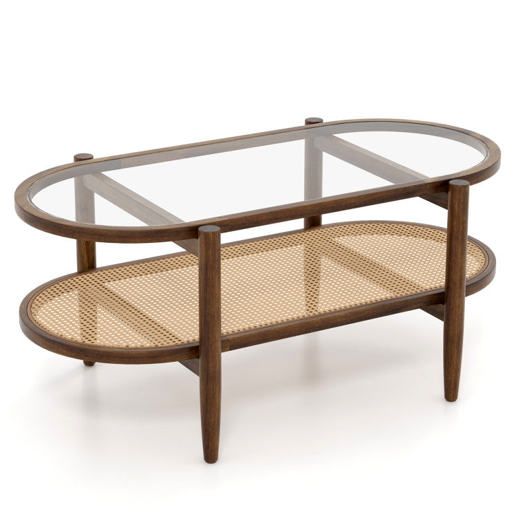 3 Piece Rattan and Wood Living Room Set with Side Table Coffee Table and TV Stand