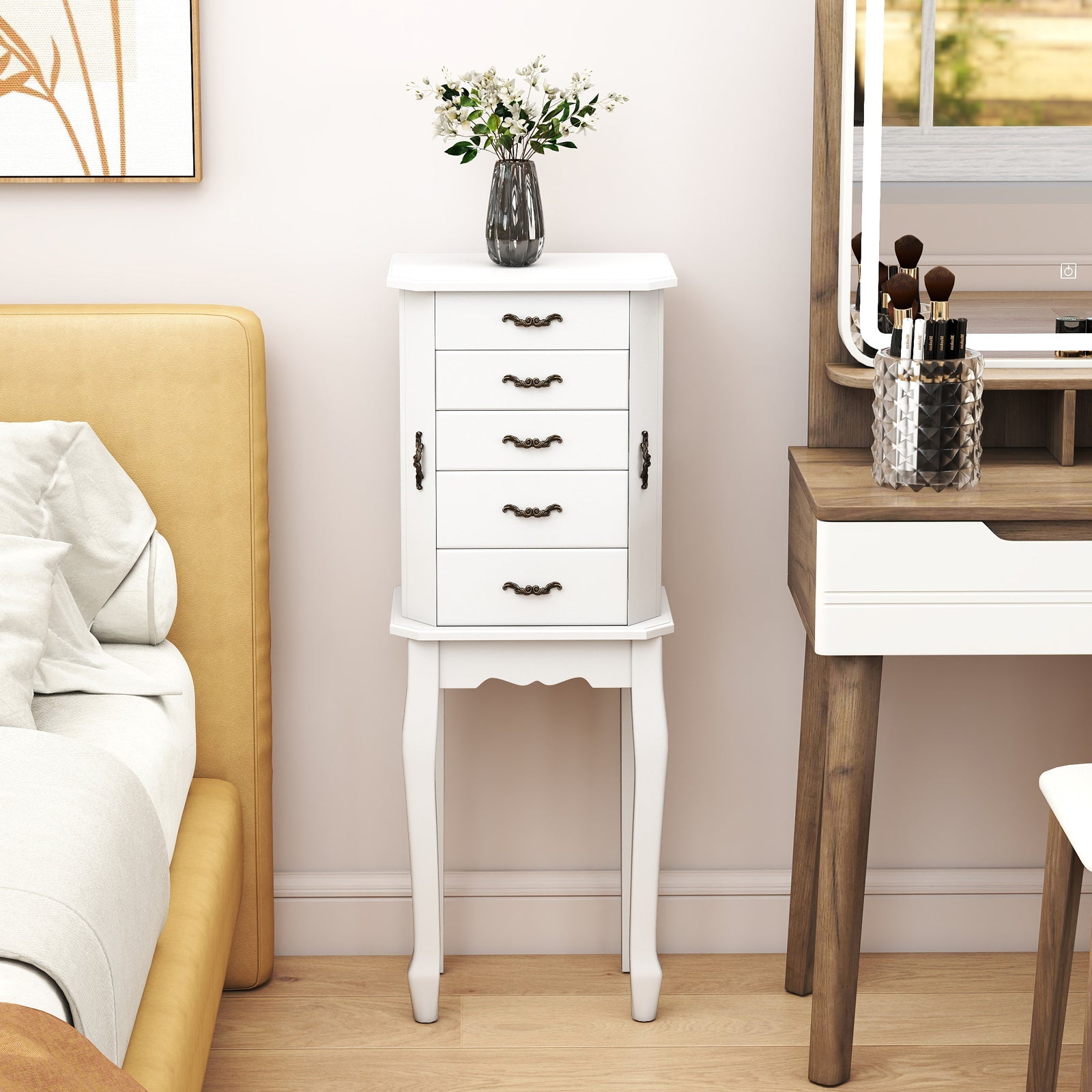 Standing Jewelry Box with 4 Drawers and 2 Side Doors