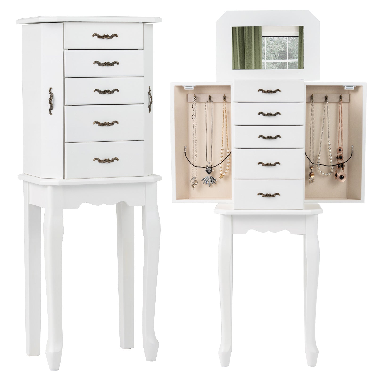 Standing Jewelry Box with 4 Drawers and 2 Side Doors