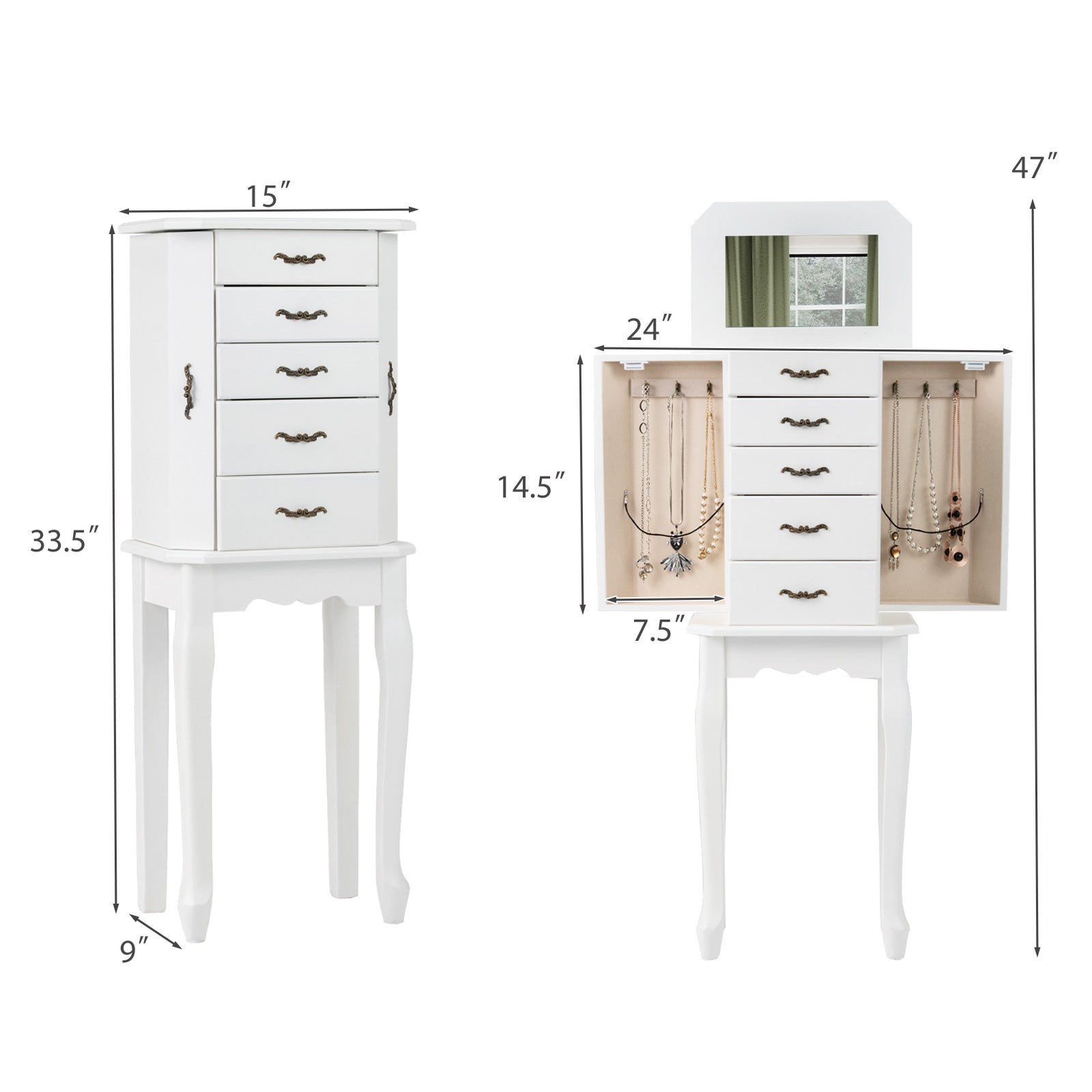 Standing Jewelry Box with 4 Drawers and 2 Side Doors