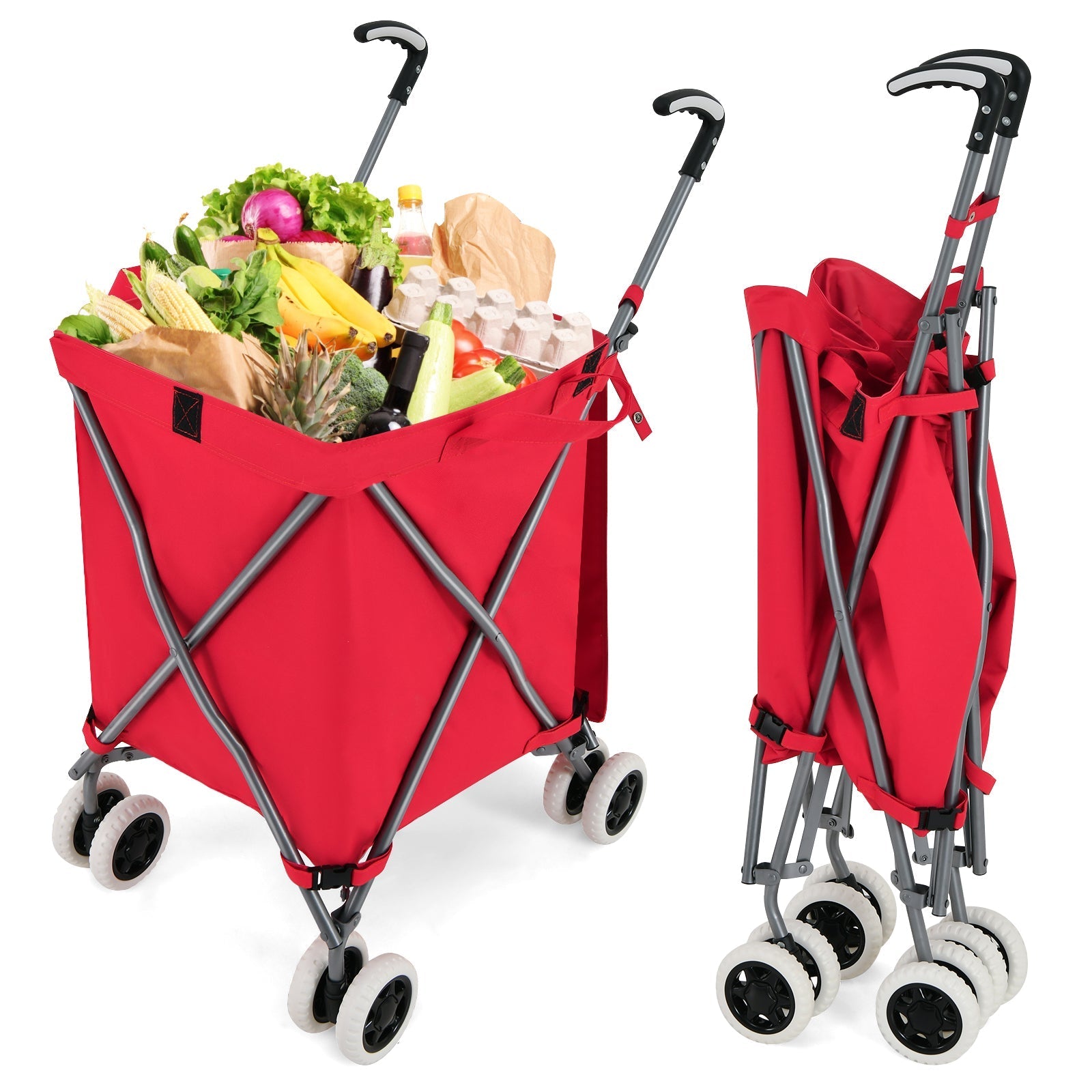 Folding Shopping Utility Cart with Water-Resistant Removable Canvas Bag