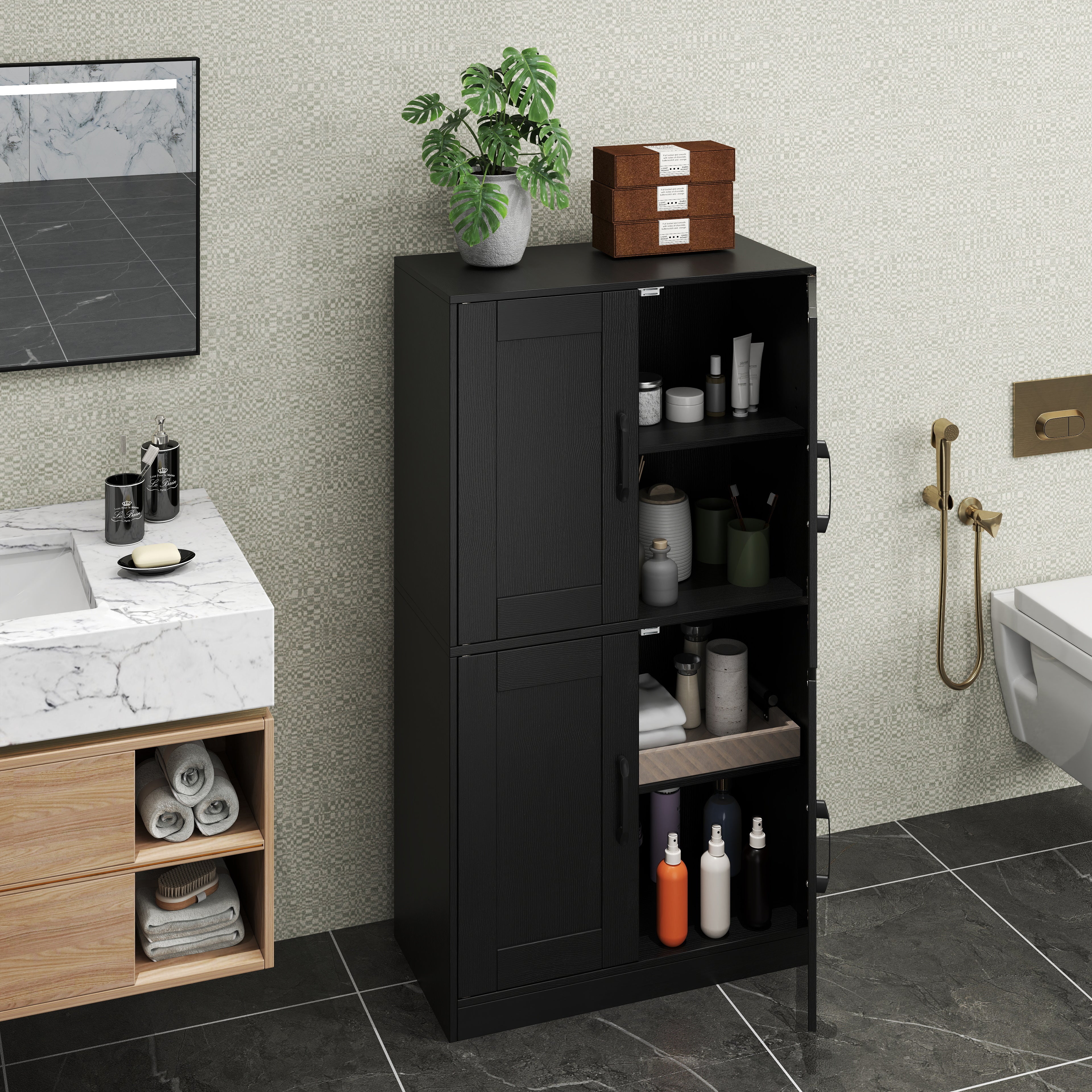 Bathroom Cabinet 43.5 inch Storage Cabinet with Doors and Adjustable Shelves