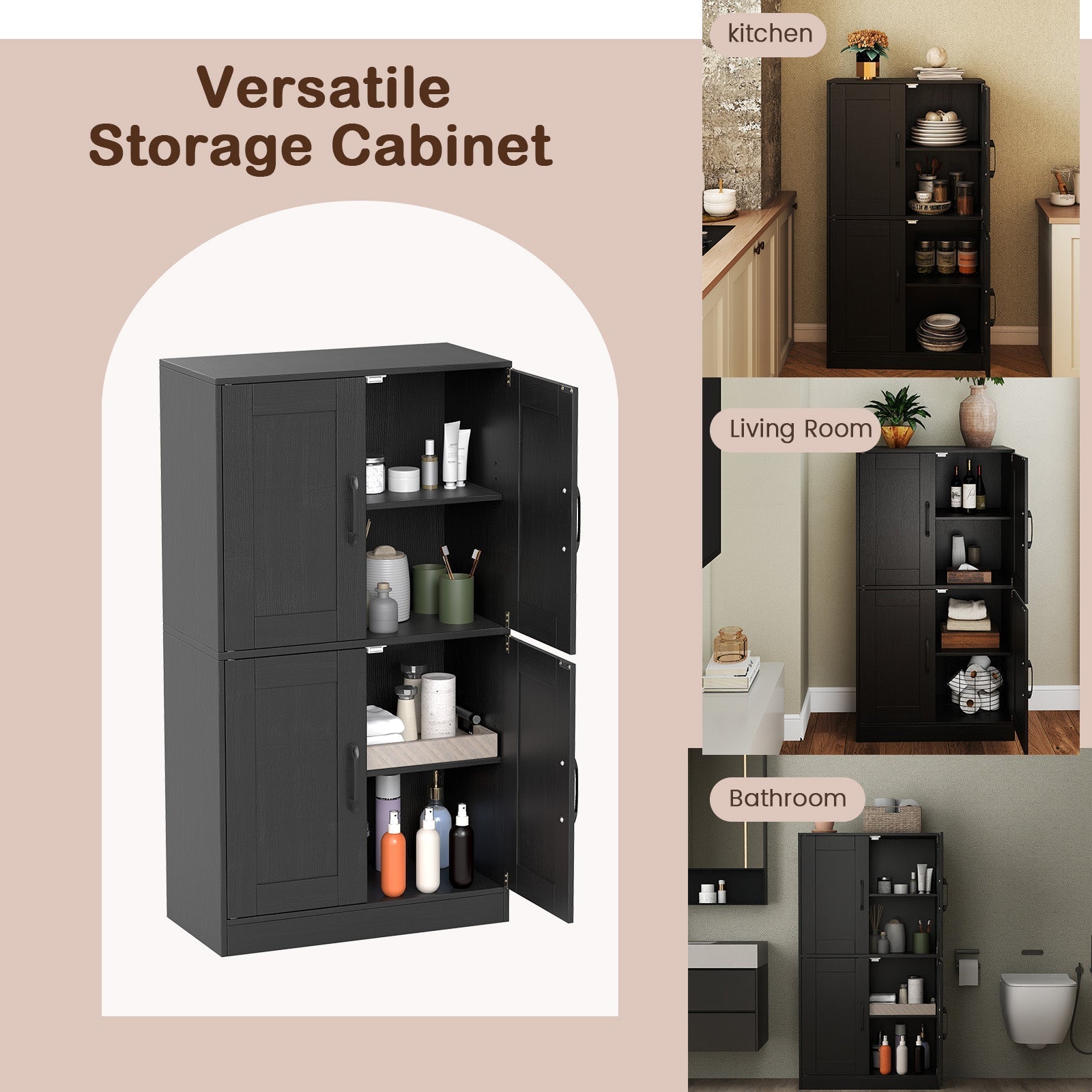 Bathroom Cabinet 43.5 inch Storage Cabinet with Doors and Adjustable Shelves