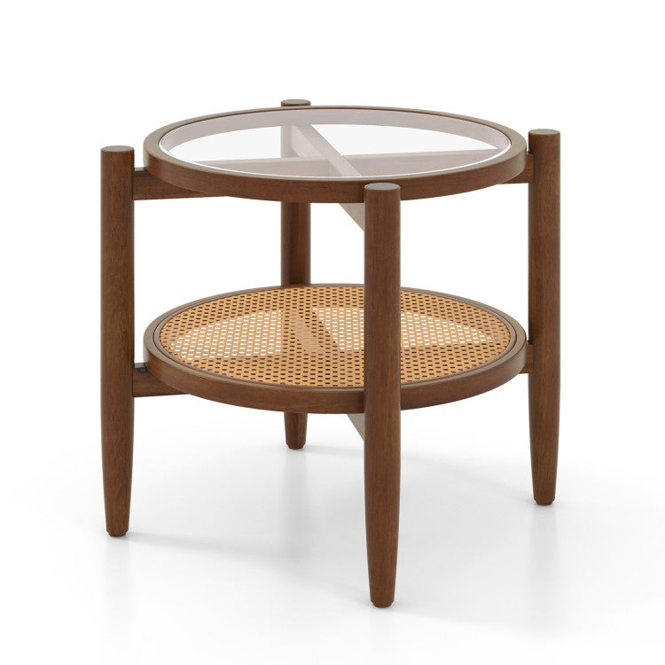 3-Piece Rattan Living Room Furniture Set with Tempered Glass Tabletop and Accent Chair