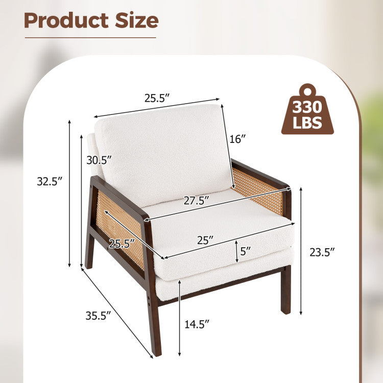 3-Piece Rattan Living Room Furniture Set with Tempered Glass Tabletop and Accent Chair