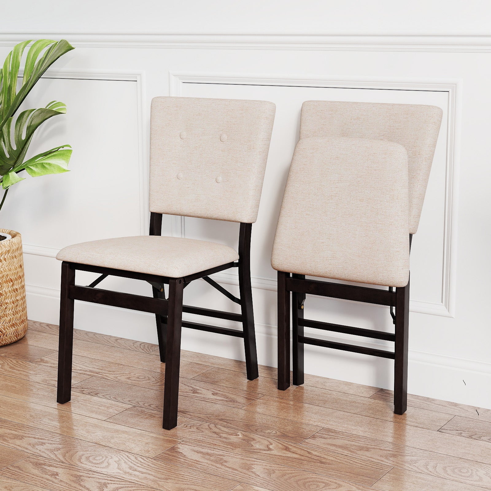 Foldable Dining Chair Set of 2 Armless Kitchen Chair with Padded Seat and Tilt Backrest