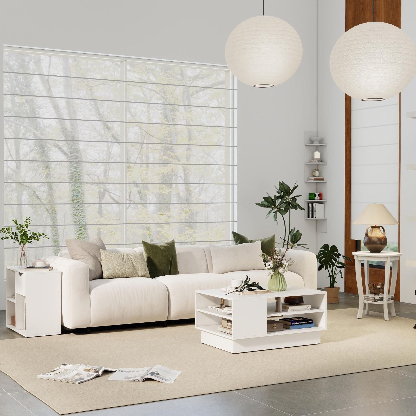5-Piece Modern Living Room Furniture Set: Side table+Coffee table+Console table+Bookcase+Corner shelf