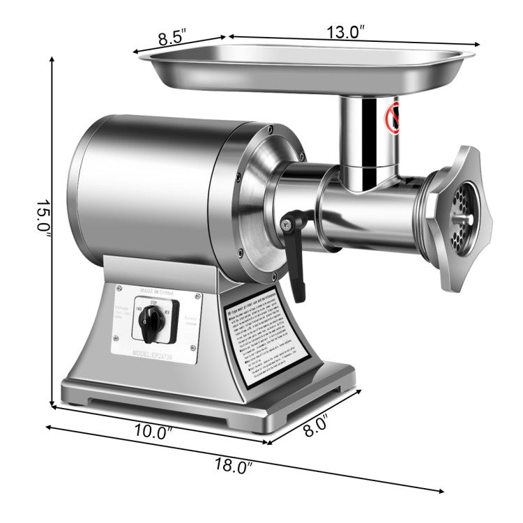 Heavy Duty 1.5HP Commercial Meat Grinder with Reverse High Efficiency and Anti-Clog