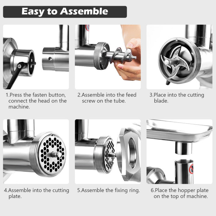 Heavy Duty 1.5HP Commercial Meat Grinder with Reverse High Efficiency and Anti-Clog