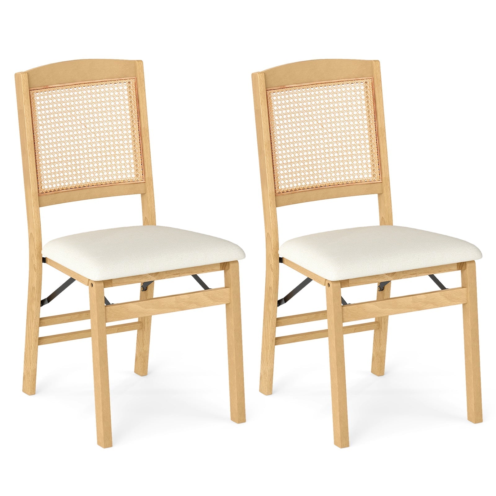 Folding Dining Chairs Set of 2 Rubber Wood Chairs with Linen Padded Seat