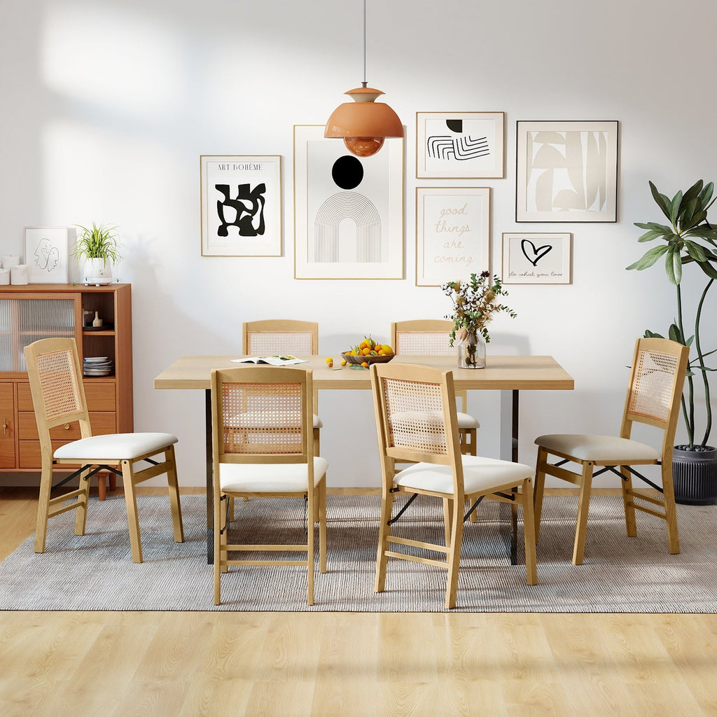 Folding Dining Chairs Set of 2 Rubber Wood Chairs with Linen Padded Seat