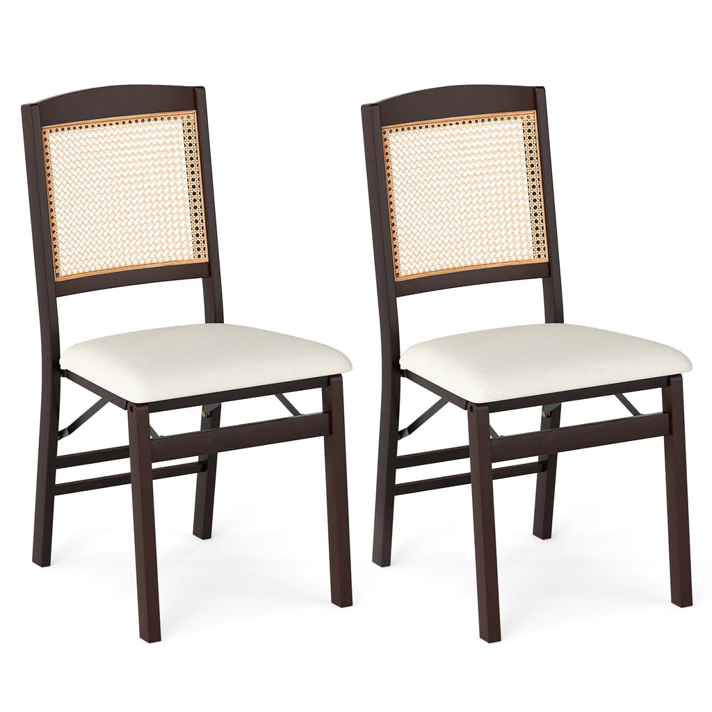 Folding Dining Chairs Set of 2 Rubber Wood Chairs with Linen Padded Seat