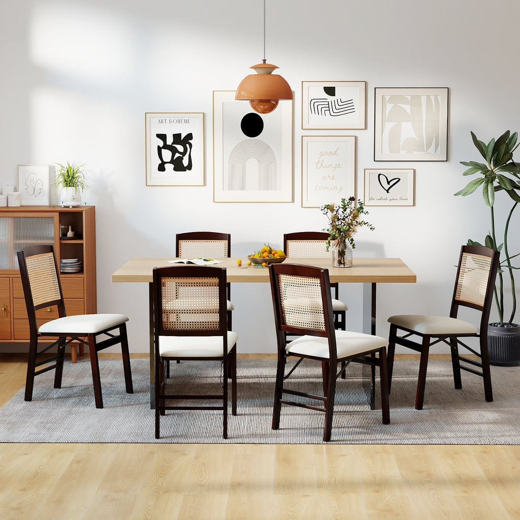 Folding Dining Chairs Set of 2 Rubber Wood Chairs with Linen Padded Seat