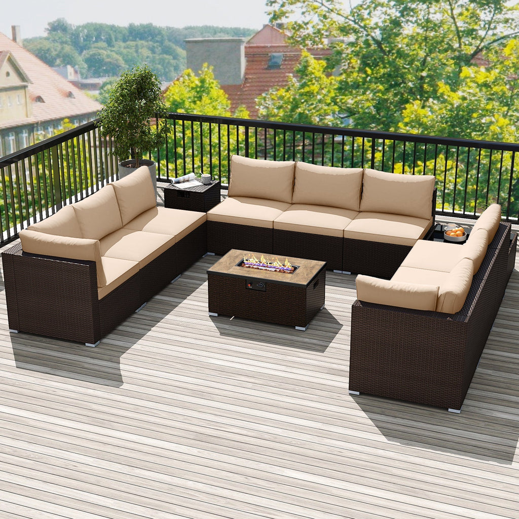 Outdoor PE Rattan Conversation Set with 32‚Äù Propane Fire Pit Table and Tank Holder