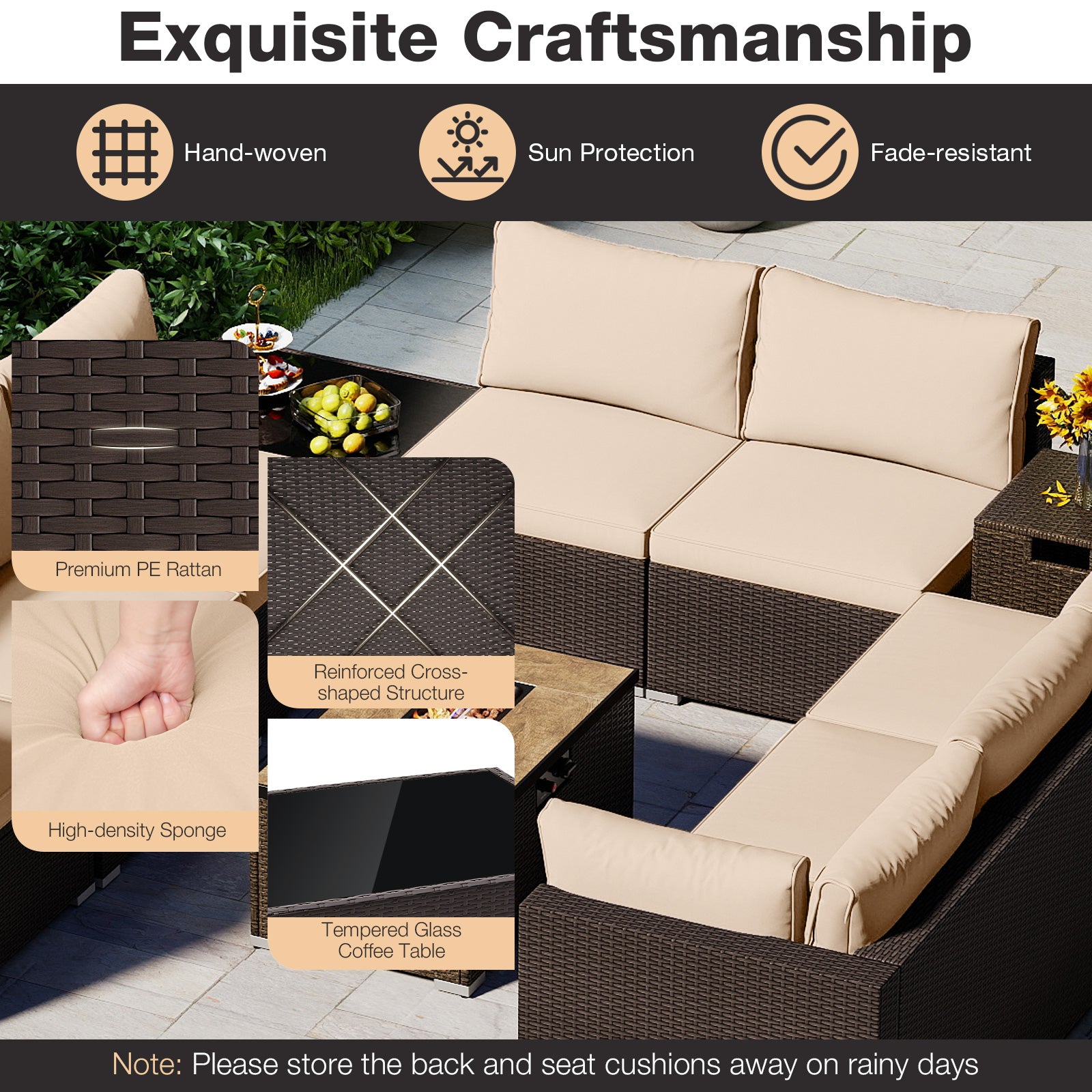 Outdoor PE Rattan Conversation Set with 32‚Äù Propane Fire Pit Table and Tank Holder