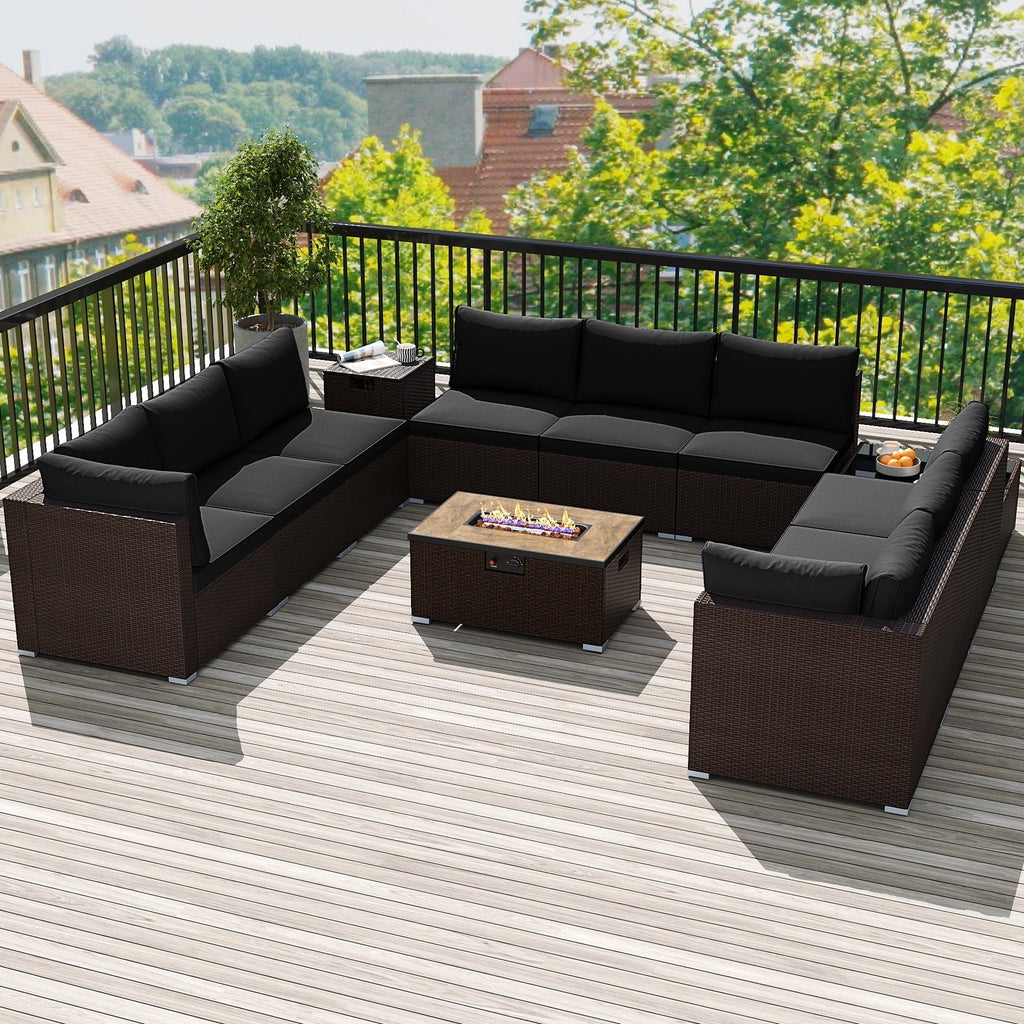 Outdoor PE Rattan Conversation Set with 32‚Äù Propane Fire Pit Table and Tank Holder