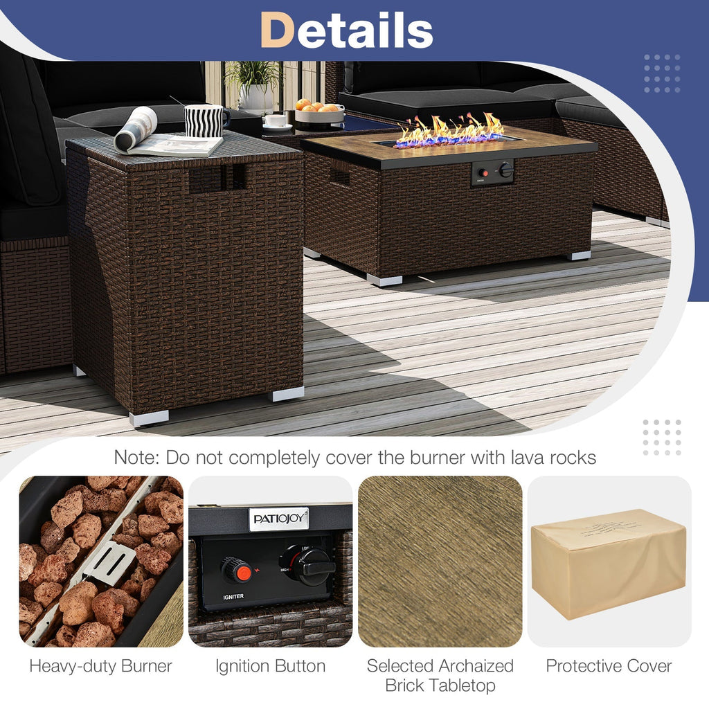 Outdoor PE Rattan Conversation Set with 32‚Äù Propane Fire Pit Table and Tank Holder