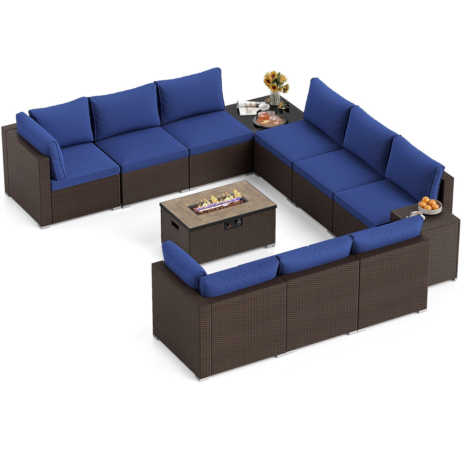 Outdoor PE Rattan Conversation Set with 32‚Äù Propane Fire Pit Table and Tank Holder