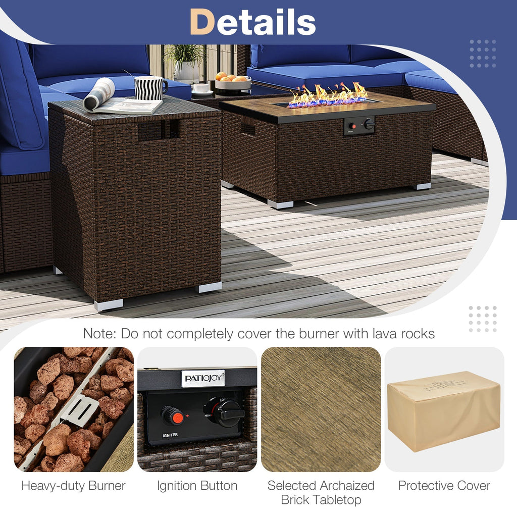 Outdoor PE Rattan Conversation Set with 32‚Äù Propane Fire Pit Table and Tank Holder