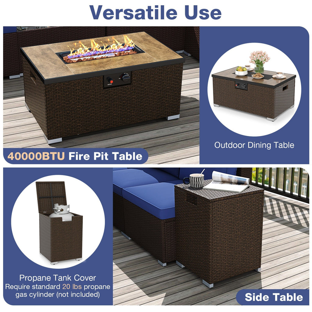 Outdoor PE Rattan Conversation Set with 32‚Äù Propane Fire Pit Table and Tank Holder