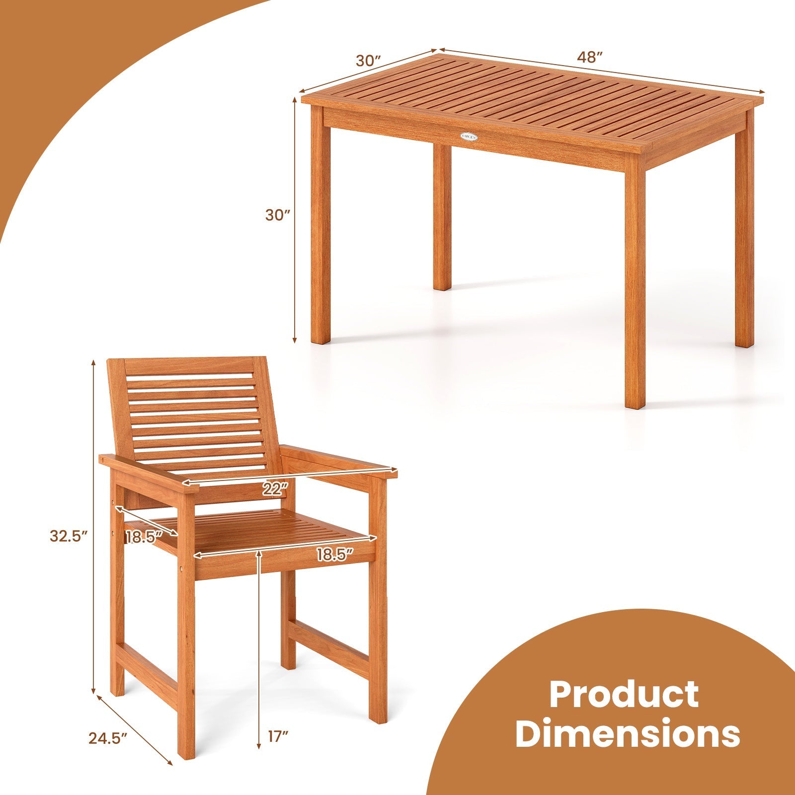 5 Pieces Patio Wood Dining Set Outdoor Rectangular Table and Chairs