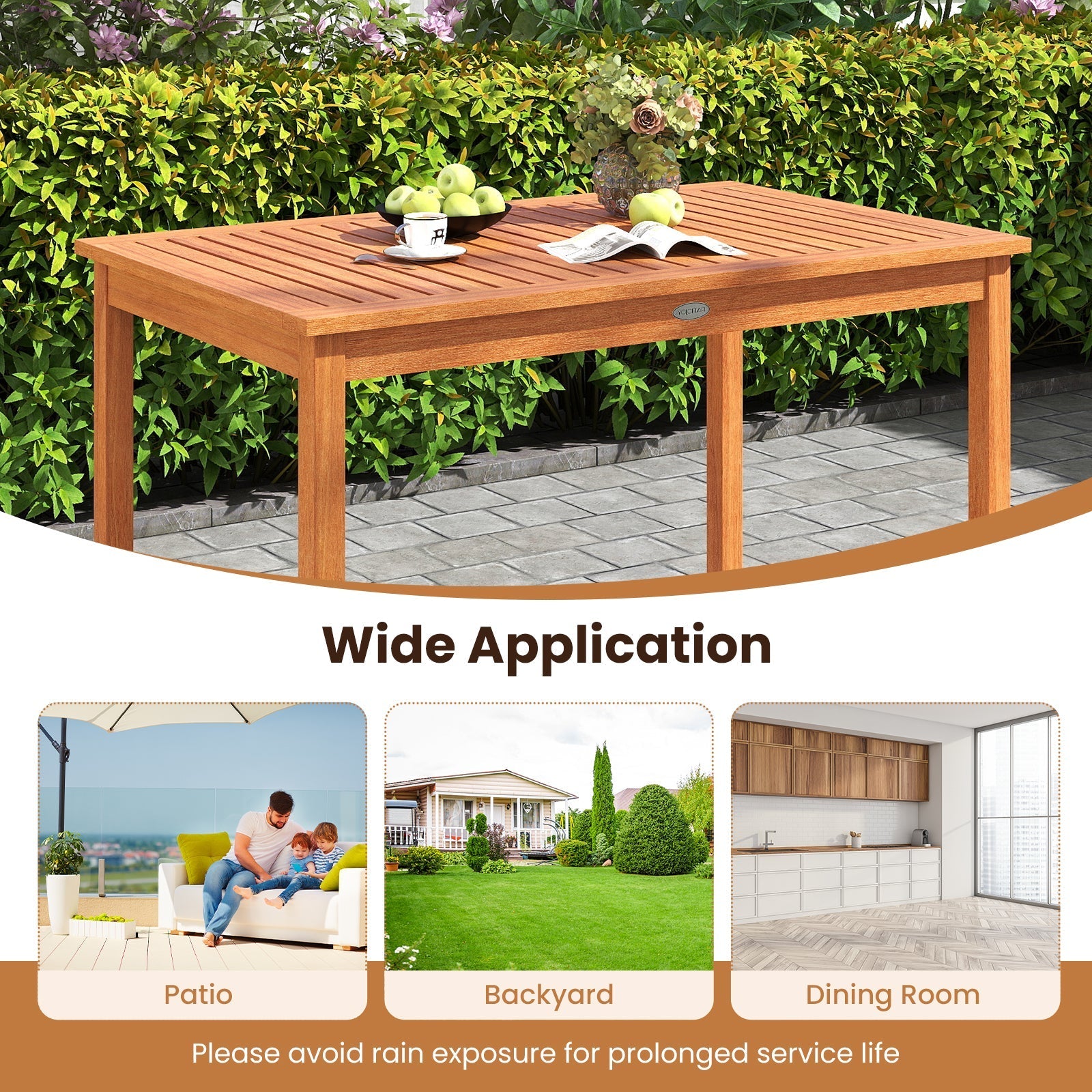 5 Pieces Patio Wood Dining Set Outdoor Rectangular Table and Chairs