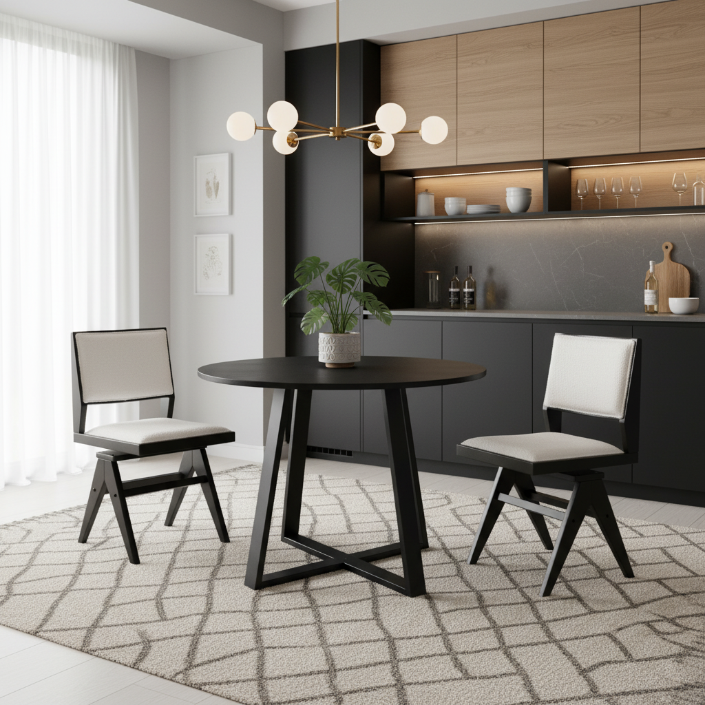 3-Piece Mid-Century Dining Set with 36‚Äù Round Pedestal Table and 2 Swivel Sherpa Upholstered Chairs