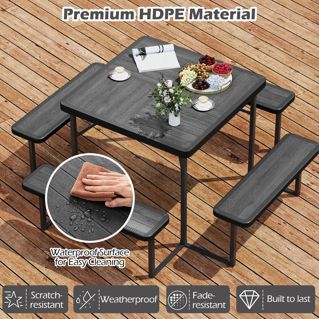 Outdoor Picnic Table Bench Set with Umbrella and Base for 4-8 People